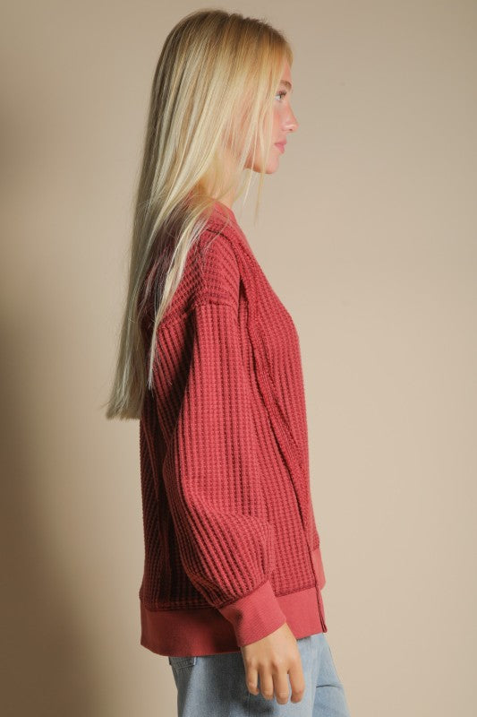 Elise Oversized Waffle Knit Casual Top