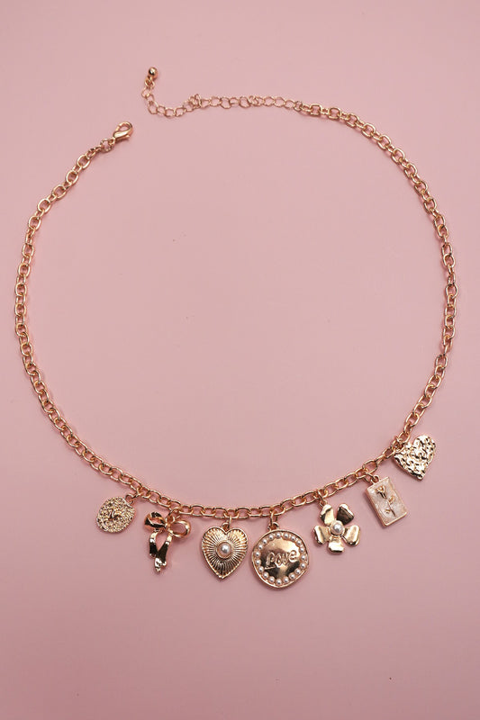 Bow Love Flower Heart Charm Necklace