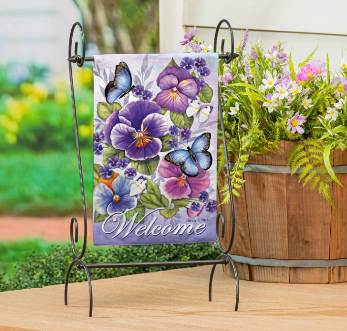 Cheerful Pansies Burlap Flag