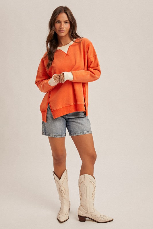 Color Block Snow Wash Oversized Sweatshirt