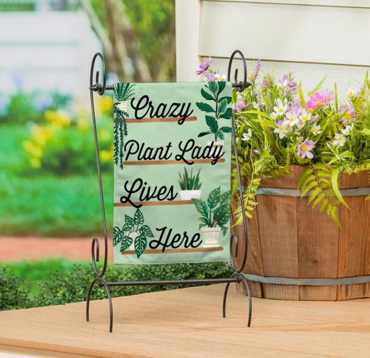 Crazy Plant Lady Burlap Flag