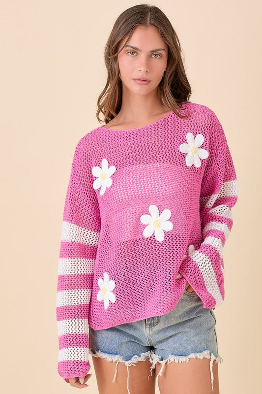 Crochet Boat Neck Sweater Knit Top