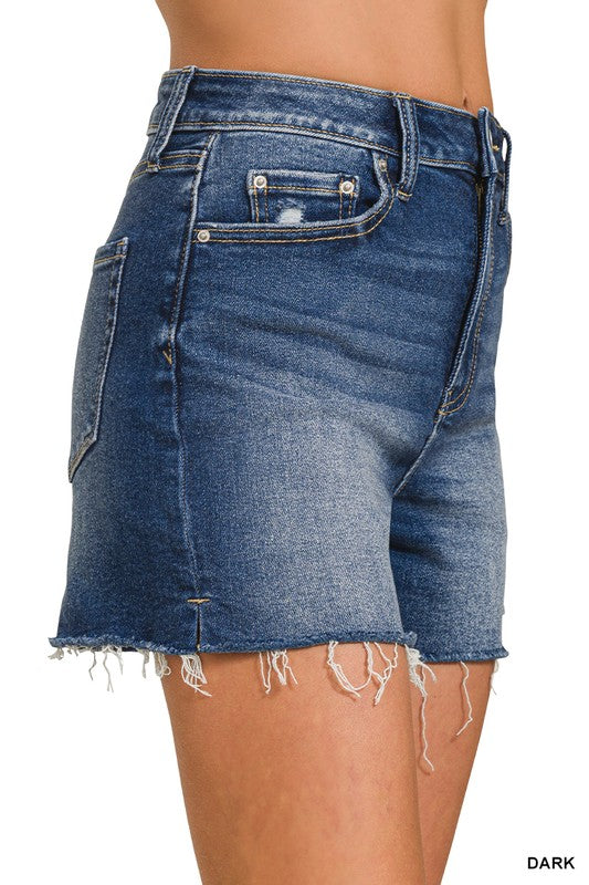 ZENANA DISTRESSED HEM DENIM SHORTS