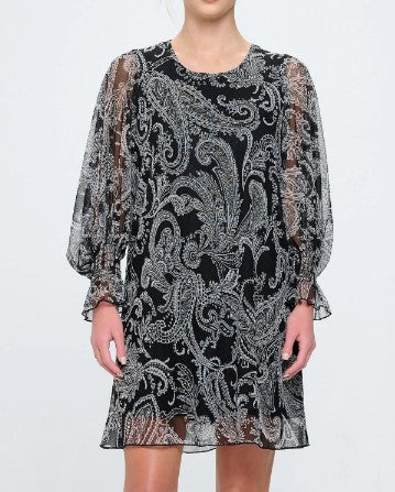 BLACK CLAUDINE SHEER LAYERED DRESS