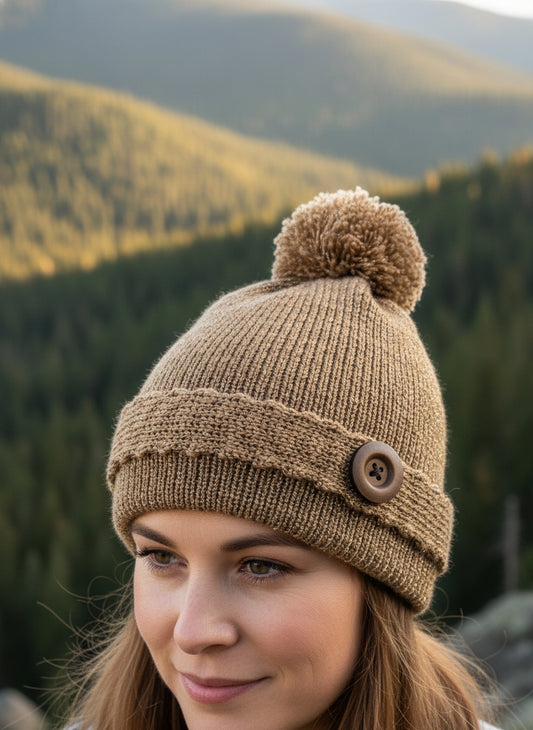 Knit Hat w. Button Strap