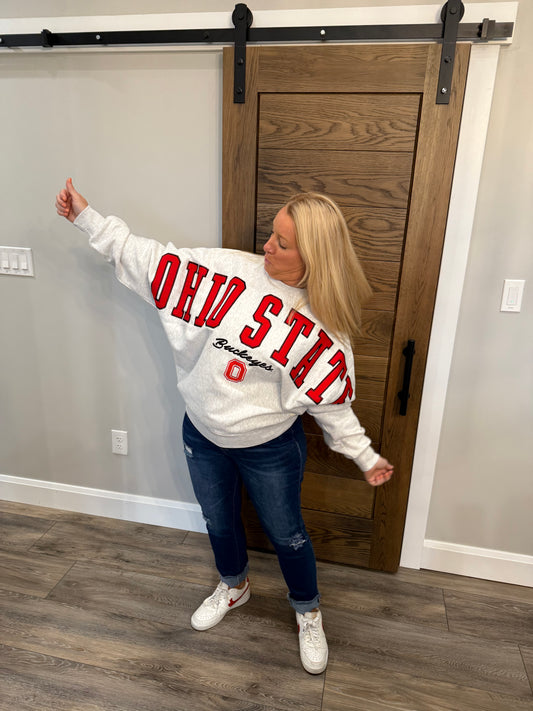 Ohio State Buckeyes Flannigan Oversized Crew Neck Fleece One Size Fits Most(Small-2X)