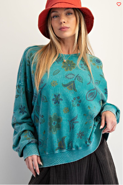 Easel Floral Print Wash Sweatshirt
