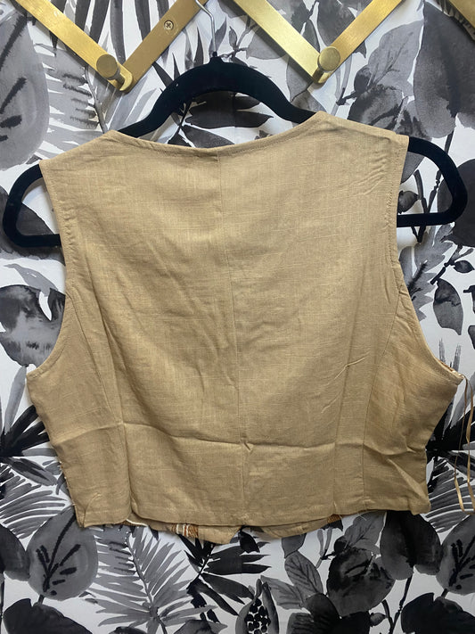 Embroidered Petals Crop Top-Camel