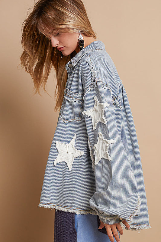 Pol Stripe Denim Star Patch Coat