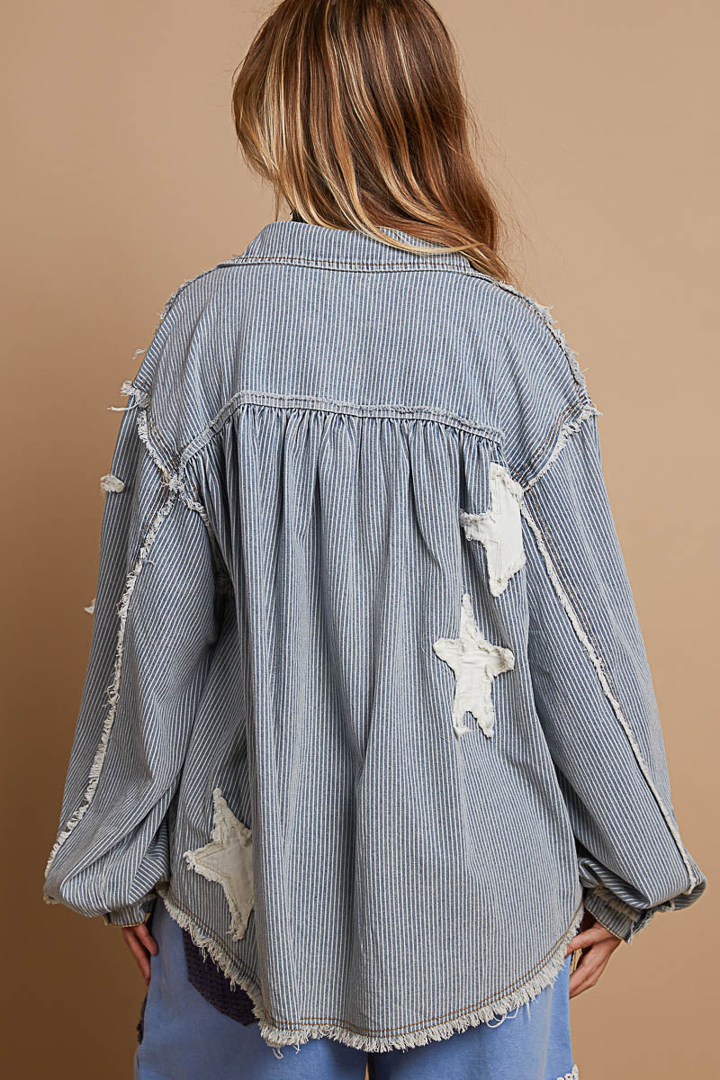 Pol Stripe Denim Star Patch Coat