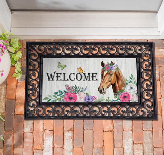 Floral Horse Welcome Sassafras Switch Mat
