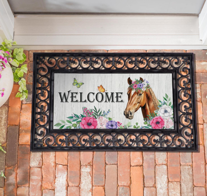 Floral Horse Welcome Sassafras Switch Mat