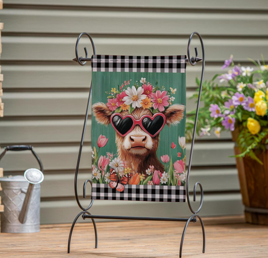 Floral Sunglasses Highland Cow Burlap Garden Flag