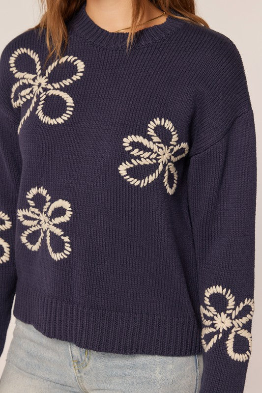 Flower Stitching Embroidered Detail Sweater