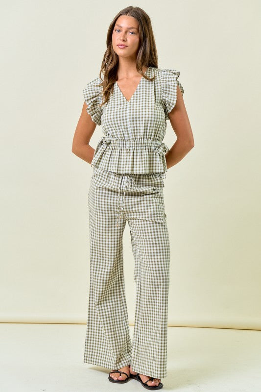 Back Again Gingham Ruffle Peplum Top W/ Side Tie