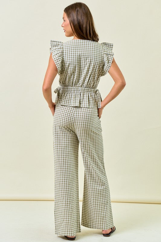 Back Again Gingham Wide Leg Elastic Pants W/ Pockets