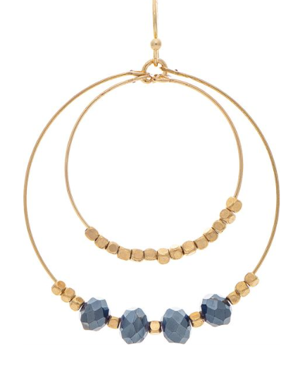 Gold Blue Glass & Nugget Bead Circles Earring