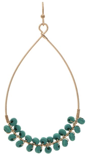 Gold Blue Wire Wrapped Wood Bead Earring