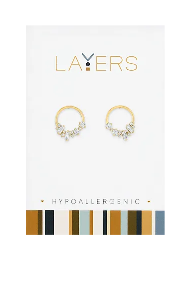 Gold Crystal Cluster Hoop Stud Layers Earrings Lay-Ear 58G