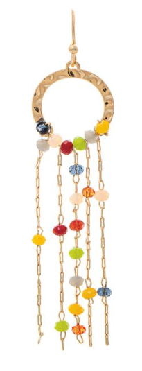 Gold Dark Multicolor Dangle Bead Chin Earring