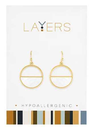 Gold Half Stone Circle Dangle Layers Earrings Lay-Ear 08-G