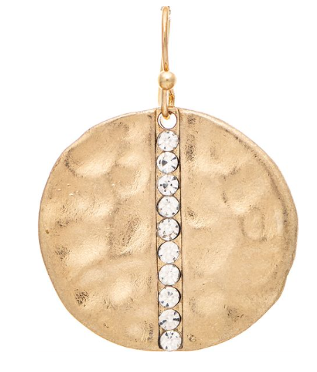 Gold Hammered Crystal Line Circle Earring