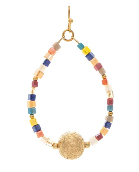 Gold Beaded Rows Teardrop Earring