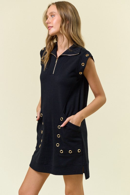 Grommet Detail Half Zip Sweatshirt Dress
