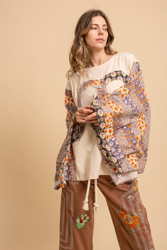 Heart Peace Sign Patch Front Poncho Top