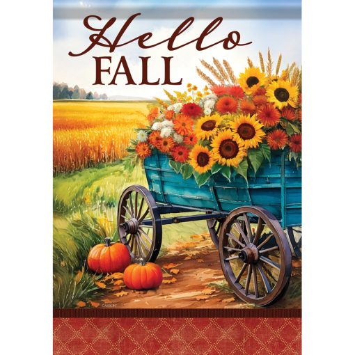 Hello Fall Wagon Flag