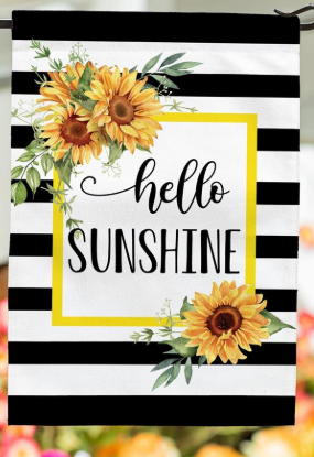 Hello Sunshine Plaid Burlap Garden Flag