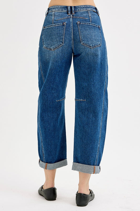 High Rise Boyfriend Cuffed Barrel Jeans