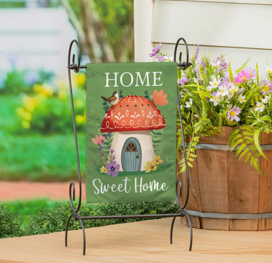 Home Sweet Mushroom Home Burlap Flag