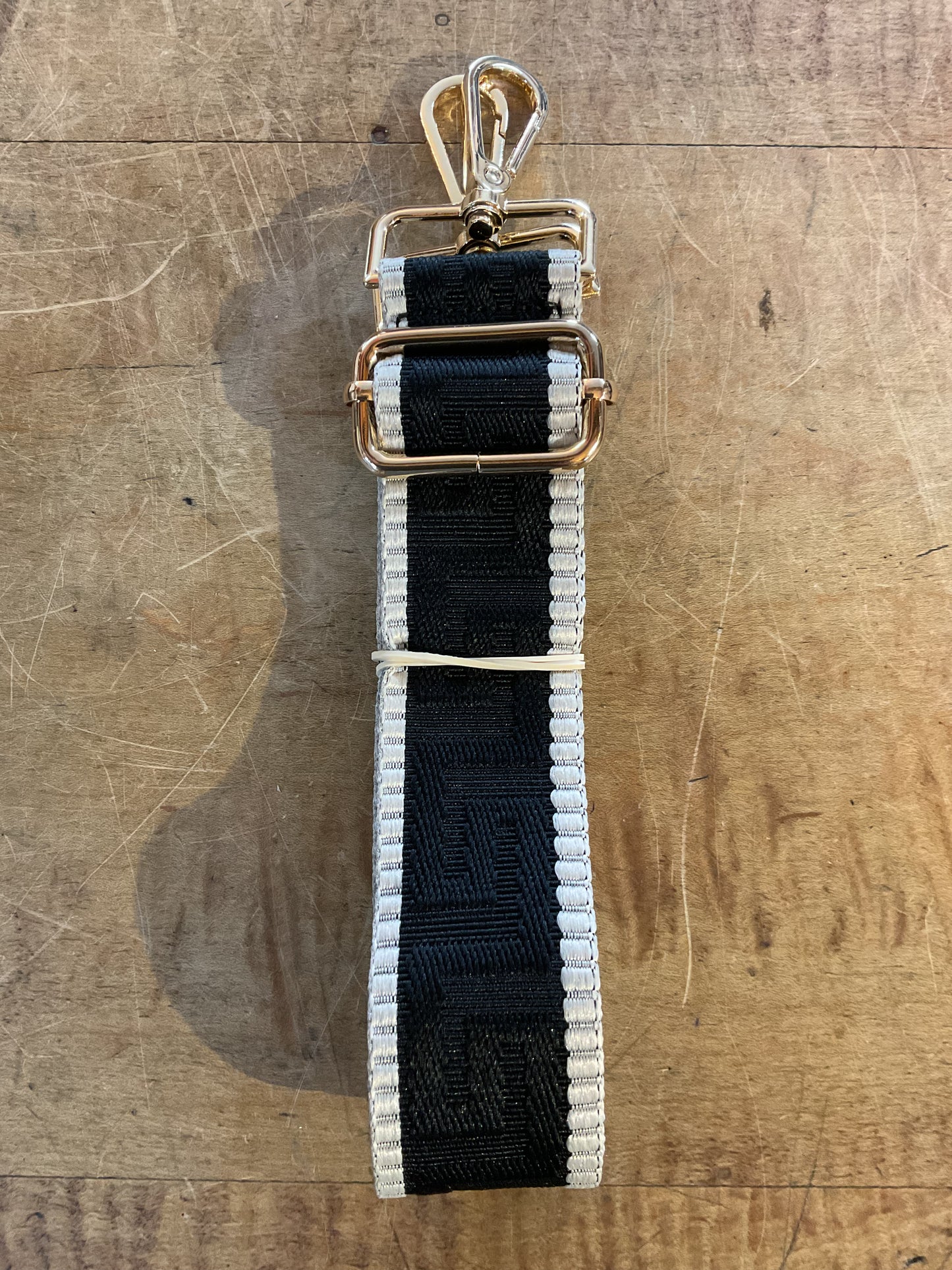 Purse Accent Strap Black Pattern Ivory
