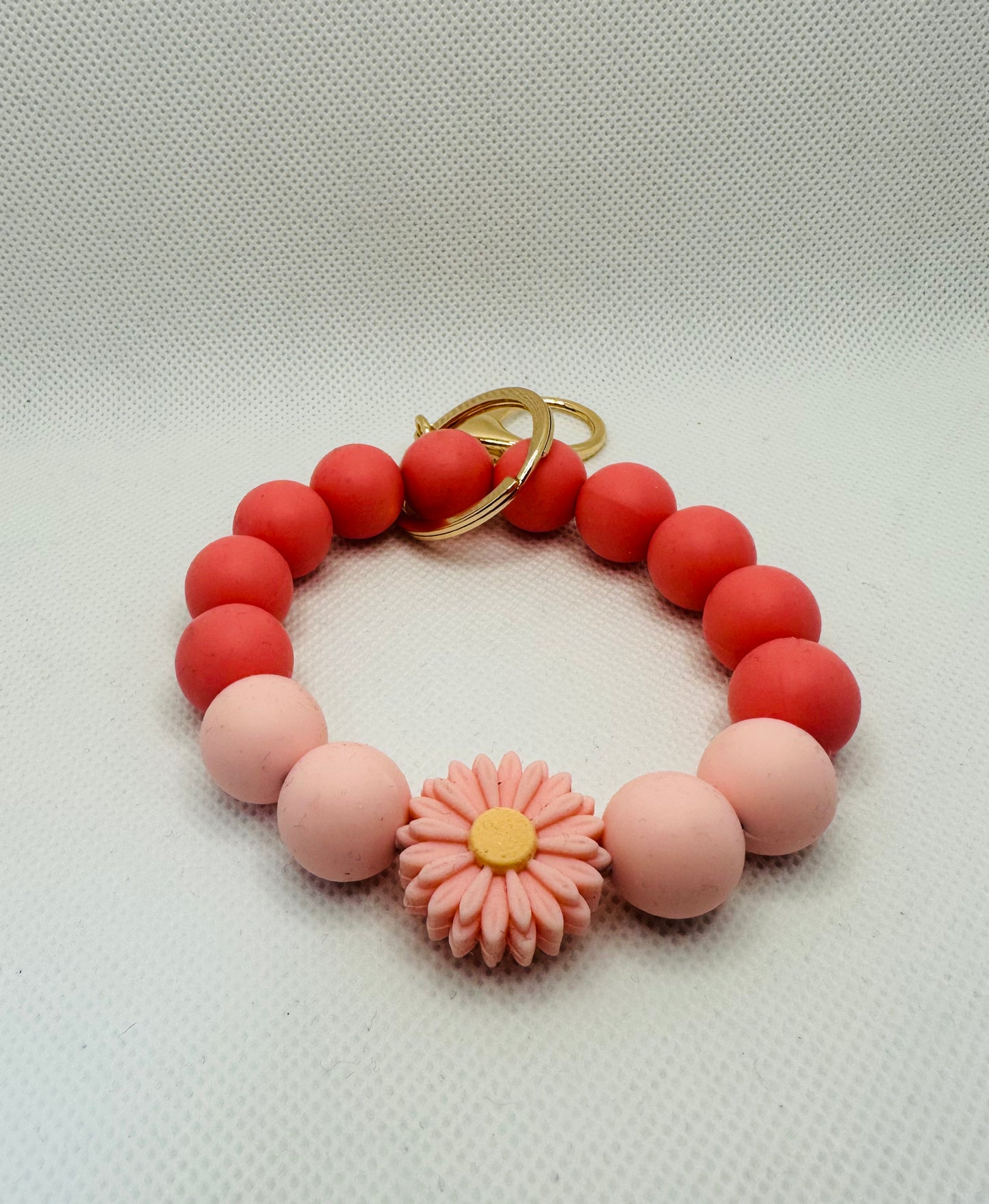Pink Flower Multi Beaded Bracelet Key Ring
