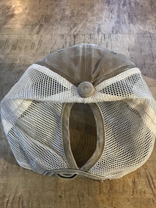 Baseball Hat with Ponytail Hole Baseball Mom Khaki