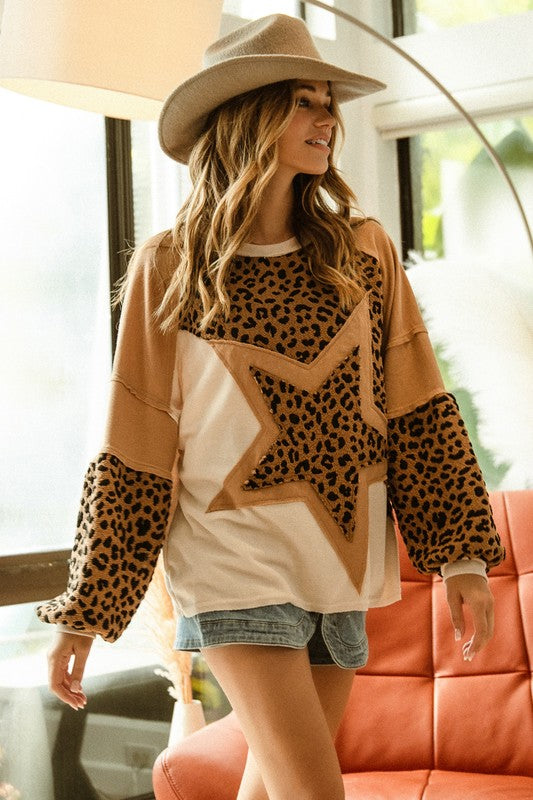 Jeanna Leopard and Knit Mixed Top