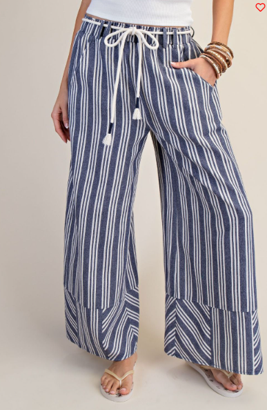 Kaily Striped Linen Washed Palazzo Pants