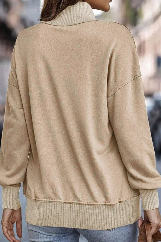 Katy Ribbed Hem Snap Button Sweatshirt with Pocket