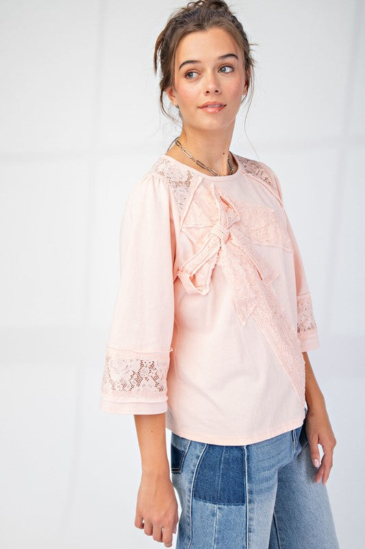 Let's Go LACE BOW PATCH COTTON JERSEY TOP