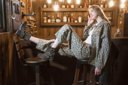 Leopard Print Drawstring Parachute Pants