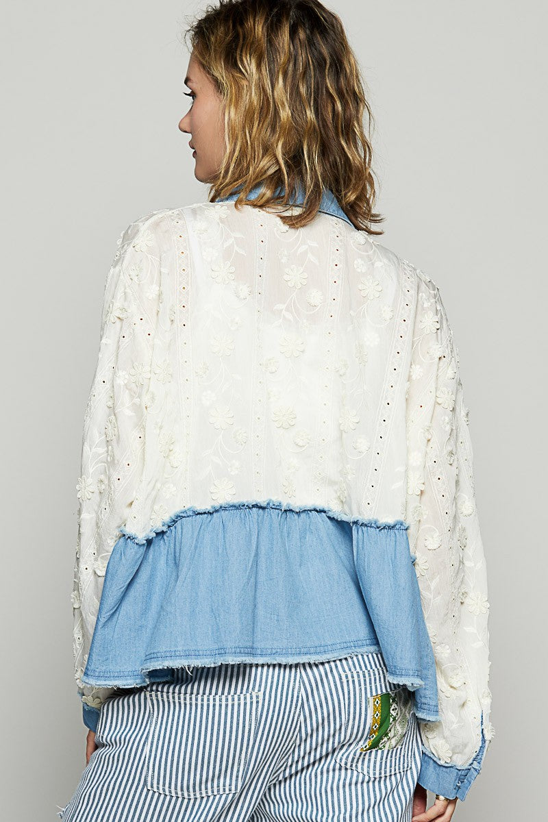 Pol Long sleeve contrast printed woven shirt top