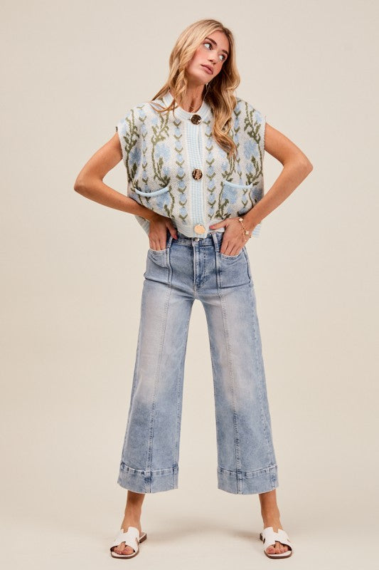 Mid Rise Stretch Wide Leg Denim Jeans Pants