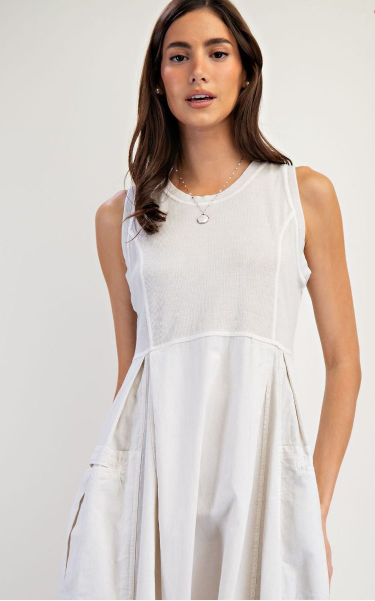 MAYA MINERAL WASHED RIB KNIT & COTTON WOVEN MIX CARGO MAXI DRESS