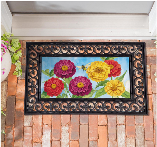 Multicolor Zinnias & Bees Sassafras Switch Mat