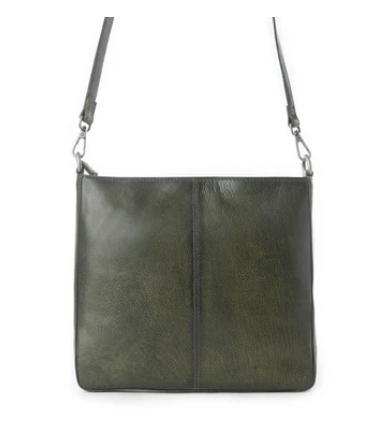 Myra Zidana El Paso Twin Veg Tanned Leather Crossbody Bag in Olive Grove - Olive Grove