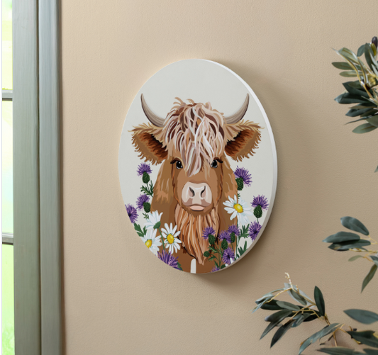 Petal & Plow Highland Cow, 18" Door Décor