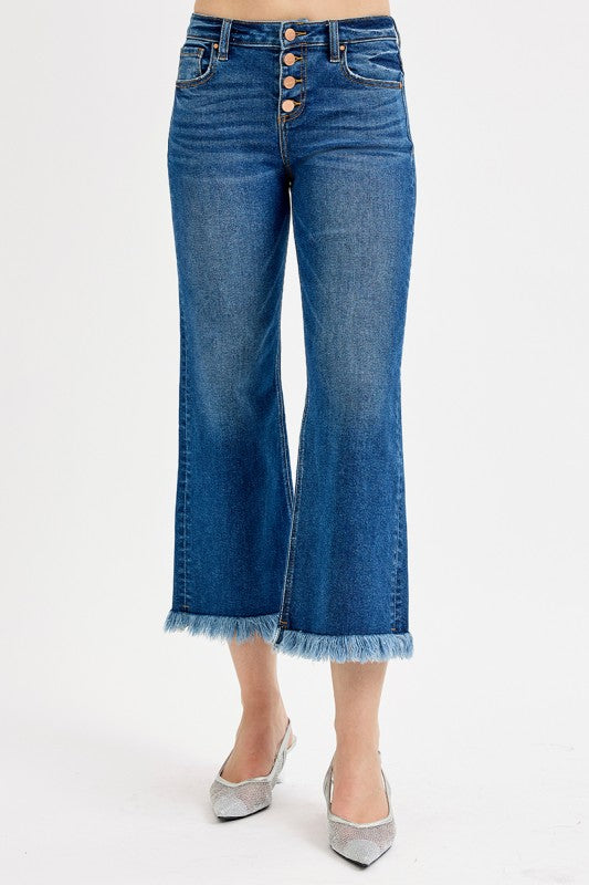 Risen Mid Rise Crop Wide Button Down Jeans