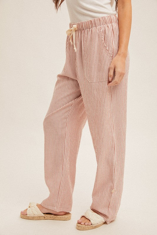 Robin Rolled Hem Stripe Elastic Waist Pants