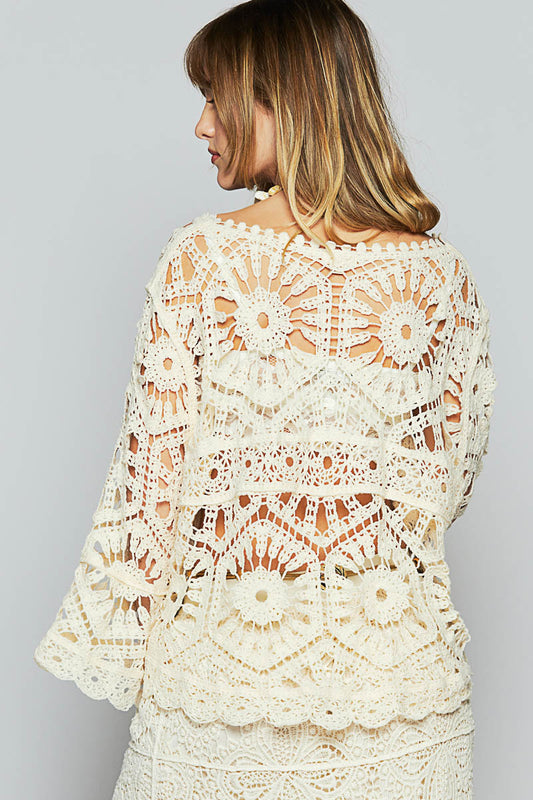 Pol Crochet Knit With Various Weave Shirt One Size